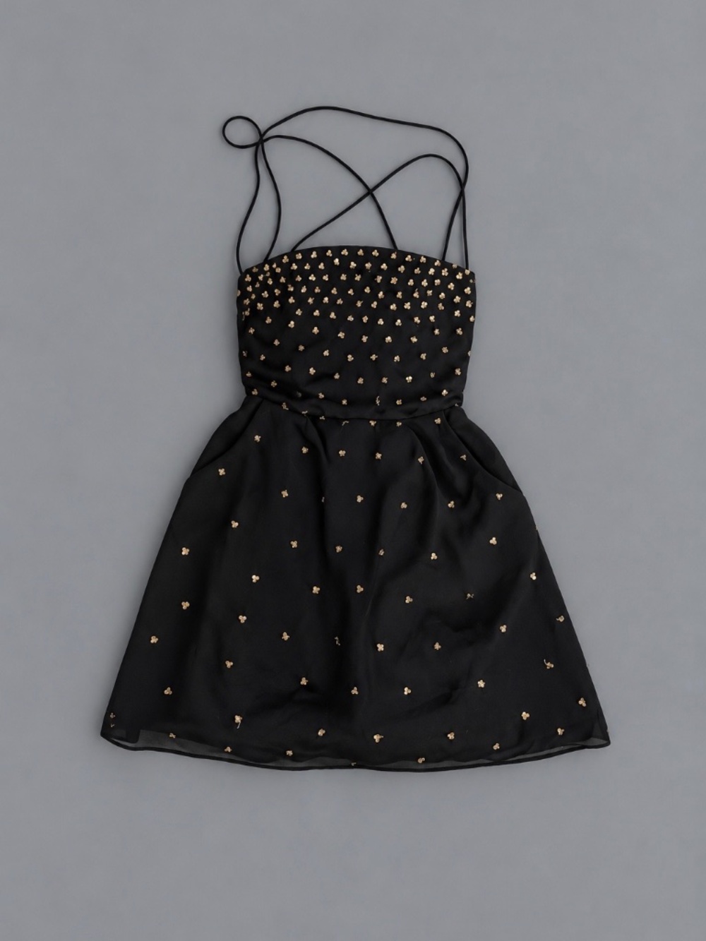 Majorelle Black Gold Floral Embellished Mini Dress XXS